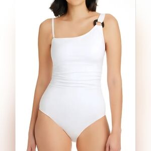 🛟BLEU ROD BEATTIE GRAPHIC MEASURES ONE SHOULDER 1 PIECE SWIMSUIT SIZE 12